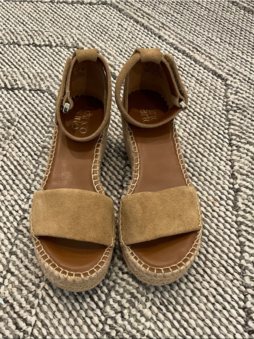 Tan Suede Espadrille Platform Sandals with Ankle Strap